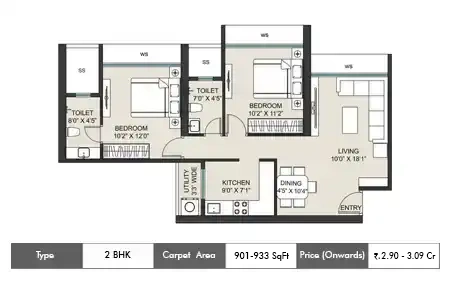 2 BHK 901-933 SqFt
